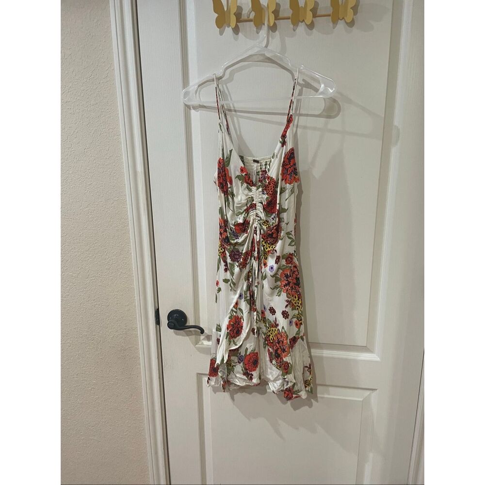 Free People Happy Heart ruched mini dress in ivory floral size medium